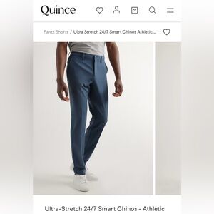 Quince men’s 34x32 ultra stretch smart chino pants ocean blue.